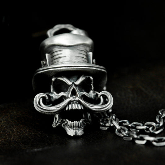Top Hat Skull Pendant - 925 Silver Handmade
