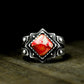 Red Stone Gothic Signet Ring ¨C 925 Sterling Silver Handmade