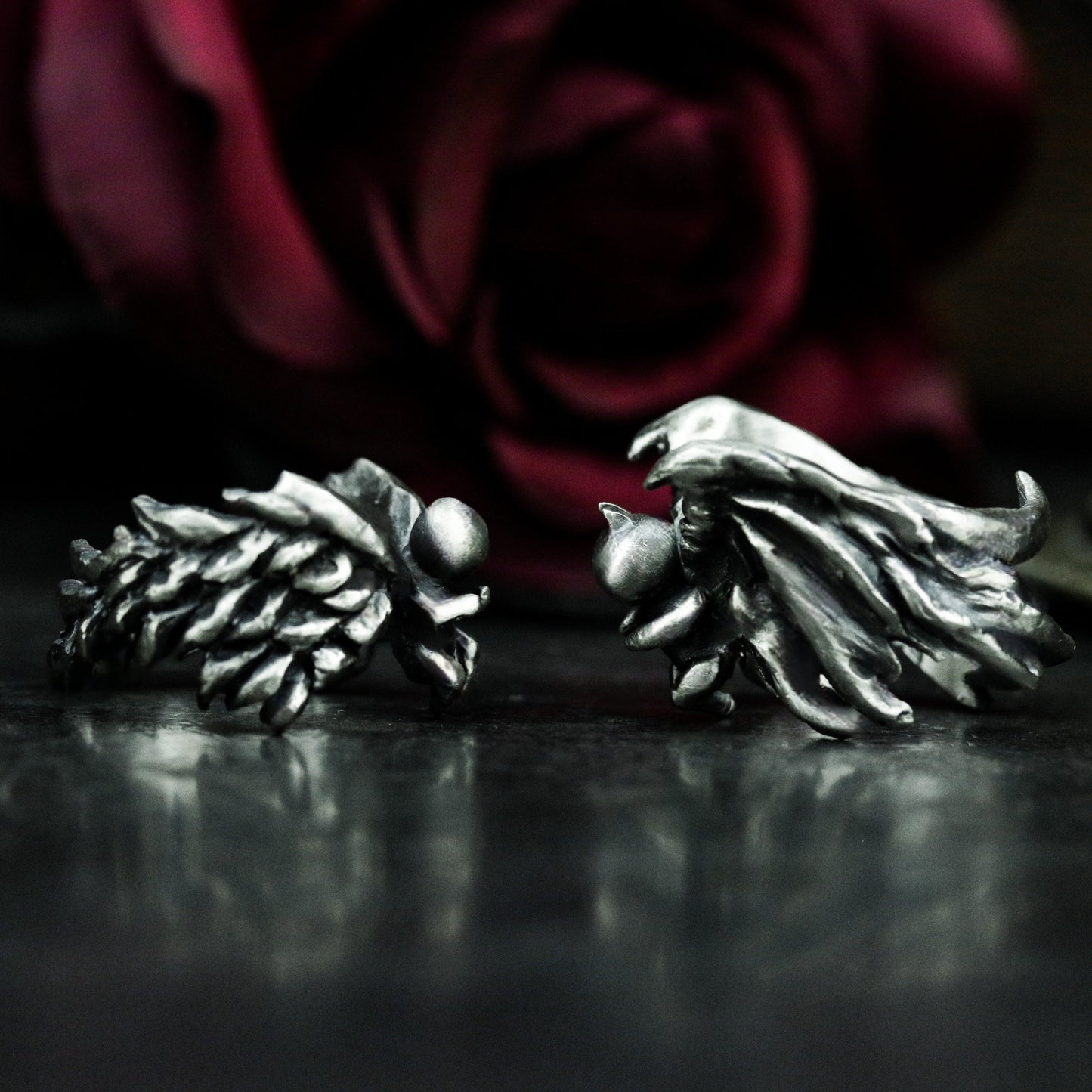 Angel & Demon Couple Rings Set - 925 Sterling Silver Handmade