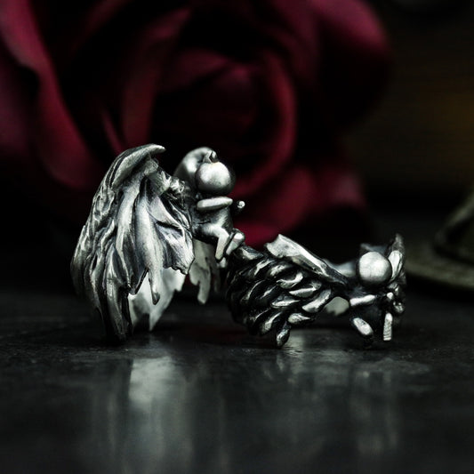 Angel & Demon Couple Rings Set - 925 Sterling Silver Handmade