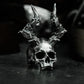Horned Skull Ring with Bone Crown ¨C 925 Sterling Silver Handmade