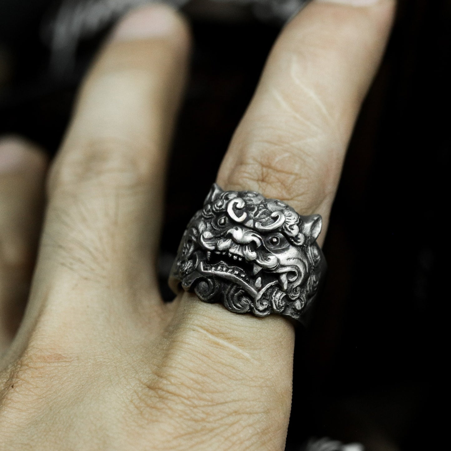 Lion Statue Ring ¨C Handmade 925 Silver Spiritual Beast Band