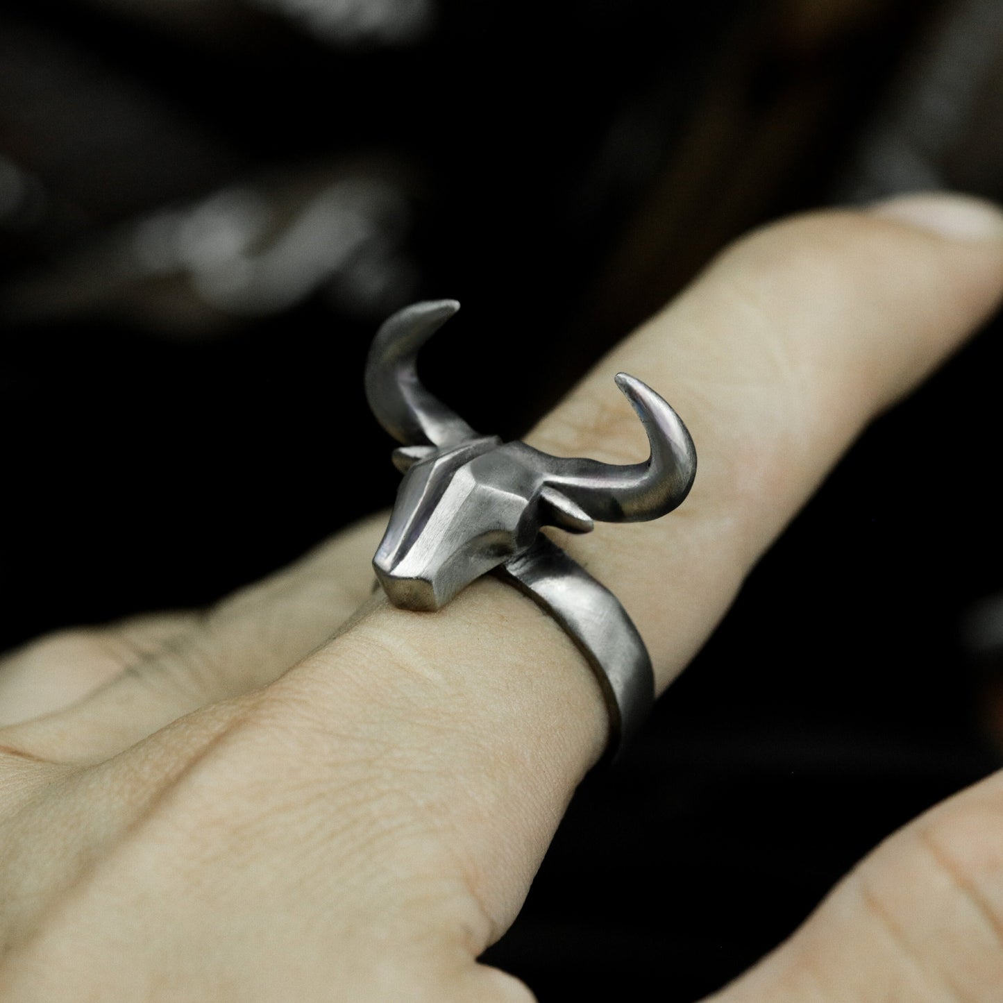 Geometric Bull Ring - 925 Silver Handmade Angular Strength