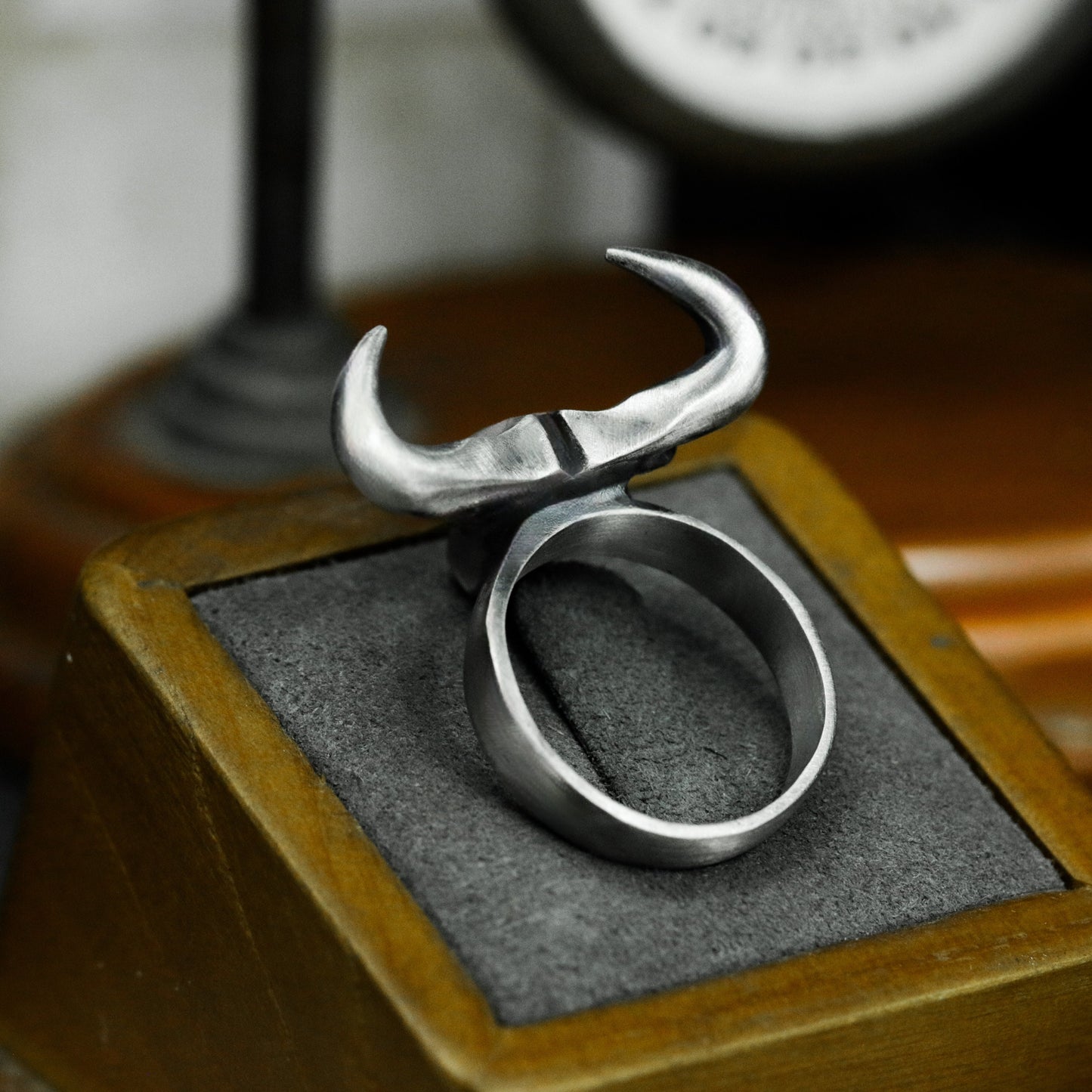Geometric Bull Ring - 925 Silver Handmade Angular Strength