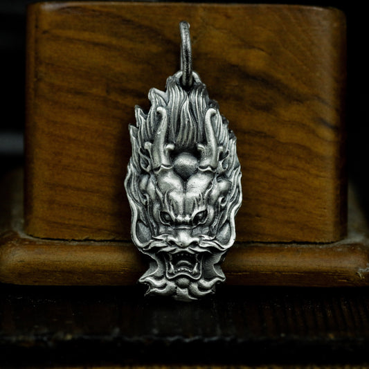 Flaming Dragon Head Pendant ¨C 925 Sterling Silver Handmade