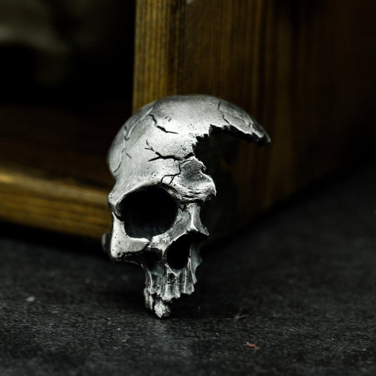 Broken Skull Pendant - 925 Silver Handmade Gothic Relic