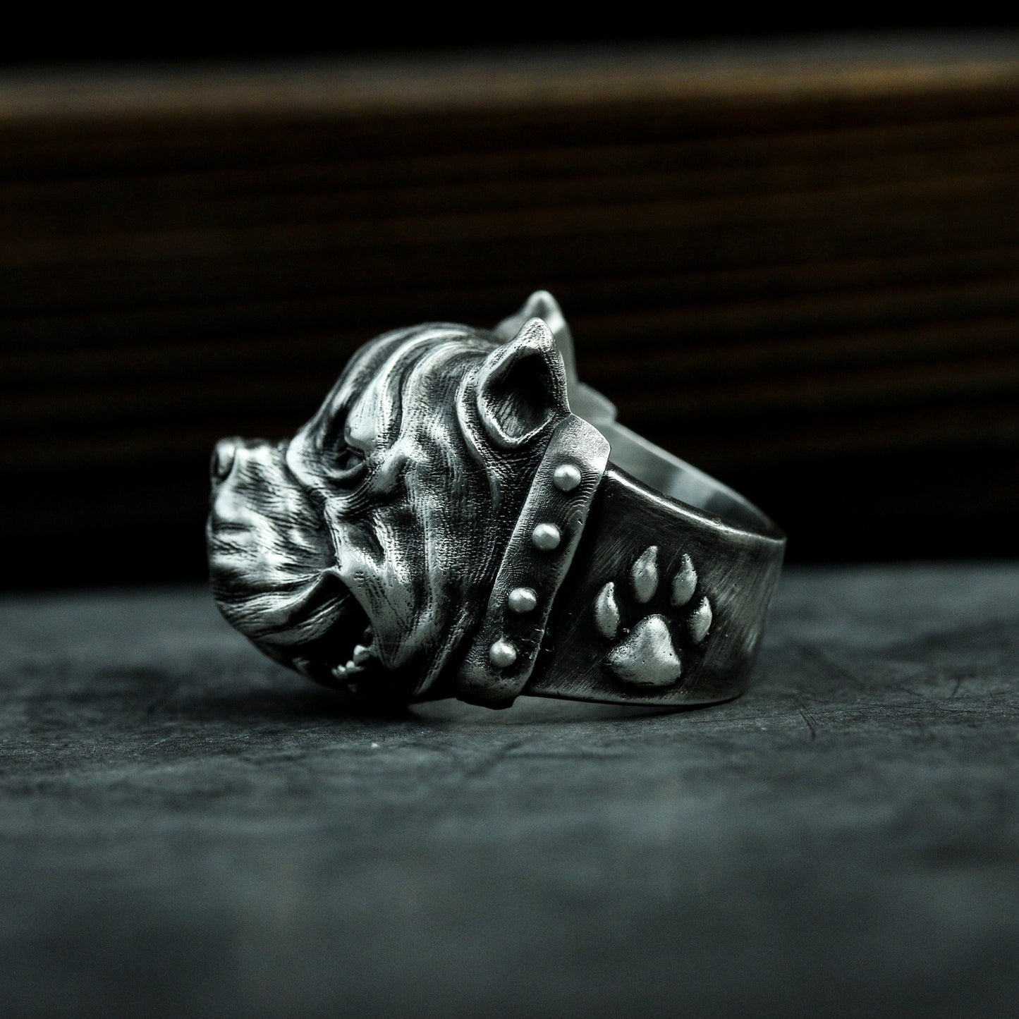 Bulldog Ring - 925 Silver Handmade Wrinkled Warrior