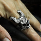 Cracked Skull Ring with Demonic Horns ¨C 925 Sterling Silver Handmade