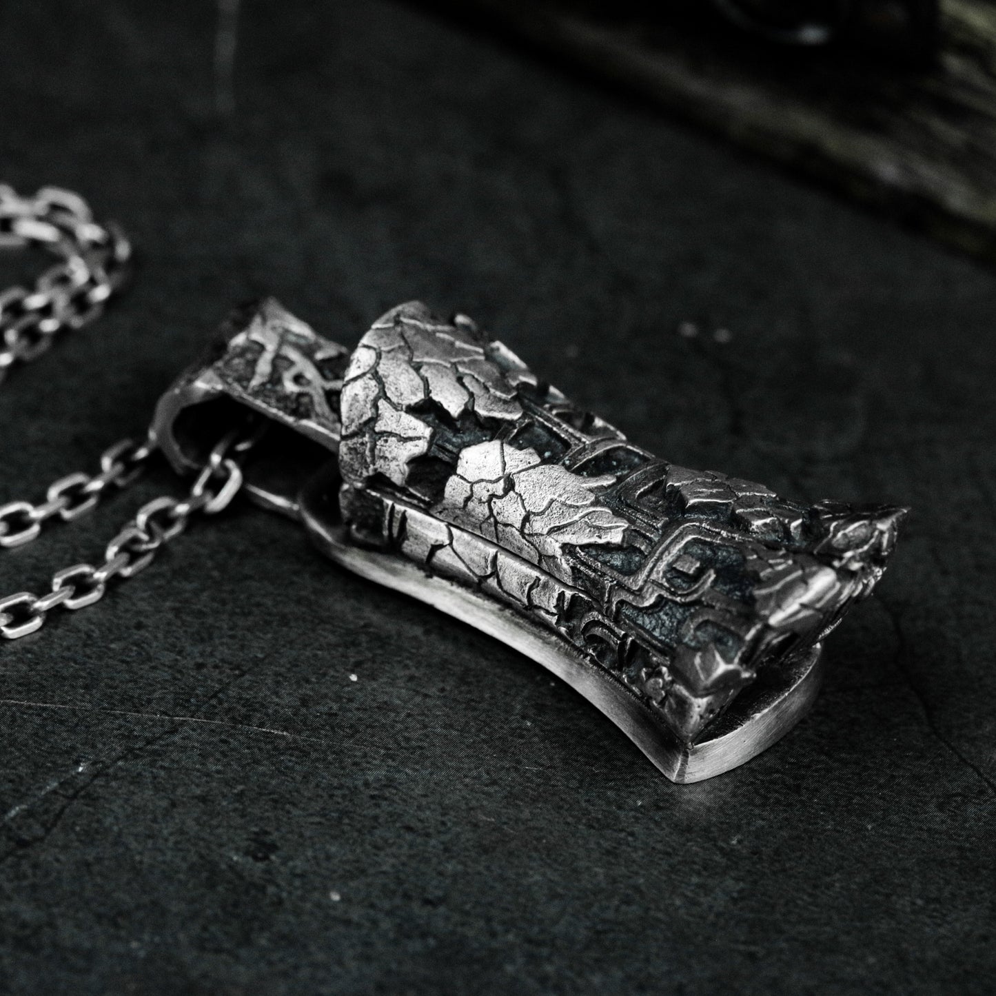 Carved Coffin Pendant - 925 Silver Handmade
