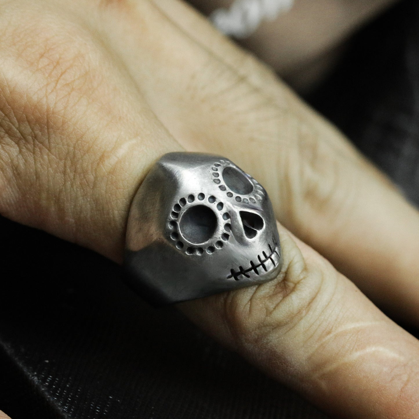Stitched Clown Skull Ring - 925 Silver Handmade