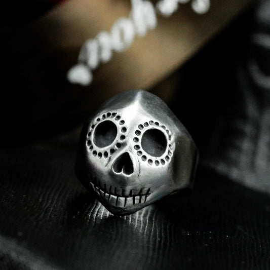 Stitched Clown Skull Ring - 925 Silver Handmade