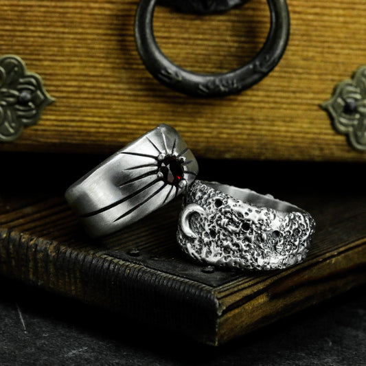 Sun Moon Star Couple Ring - 925 Silver Handmade