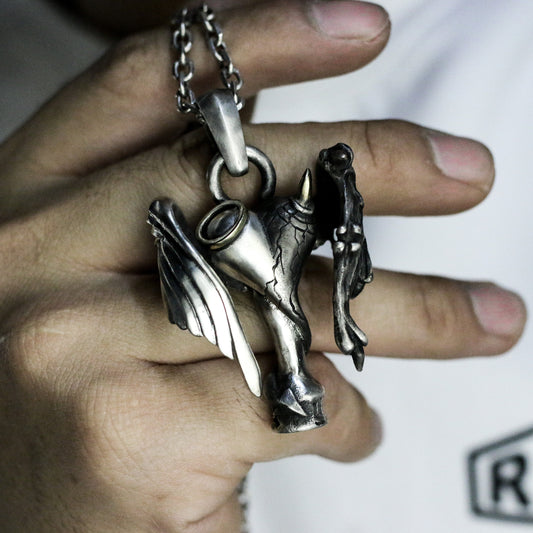 Fallen Angel Pendant with Spread Wings ¨C 925 Sterling Silver Handmade