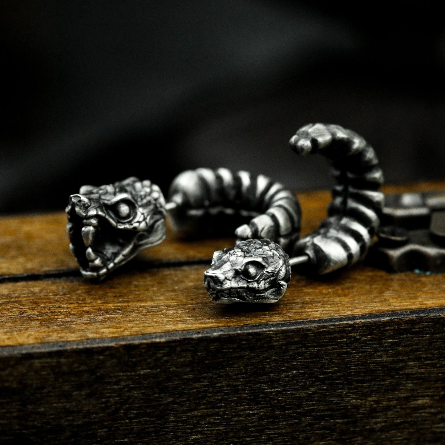 Rattlesnake Bar Stud Earrings - 925 Silver Handmade