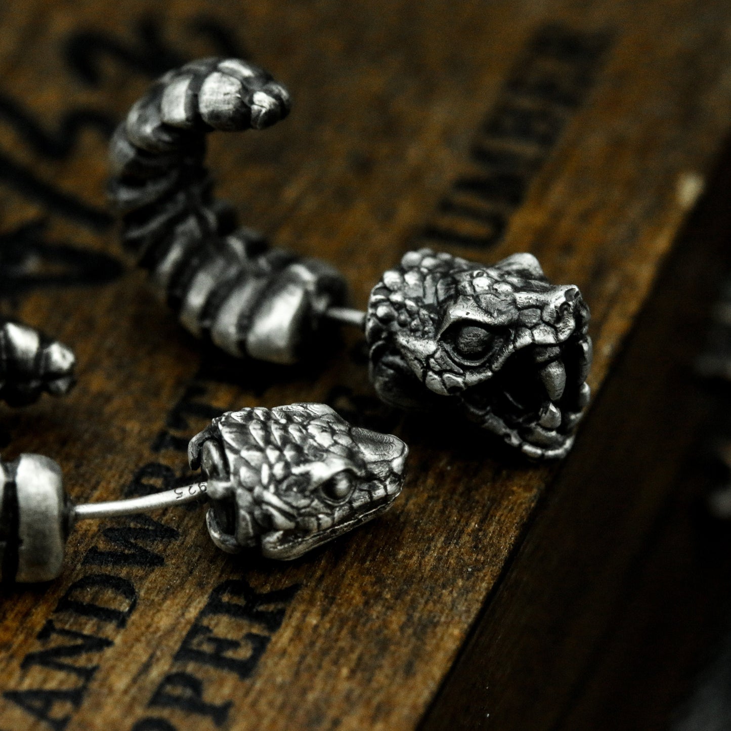Rattlesnake Bar Stud Earrings - 925 Silver Handmade