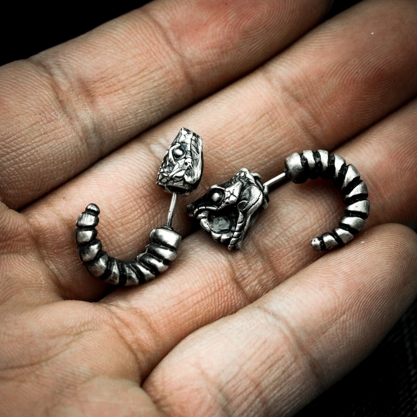 Rattlesnake Bar Stud Earrings - 925 Silver Handmade