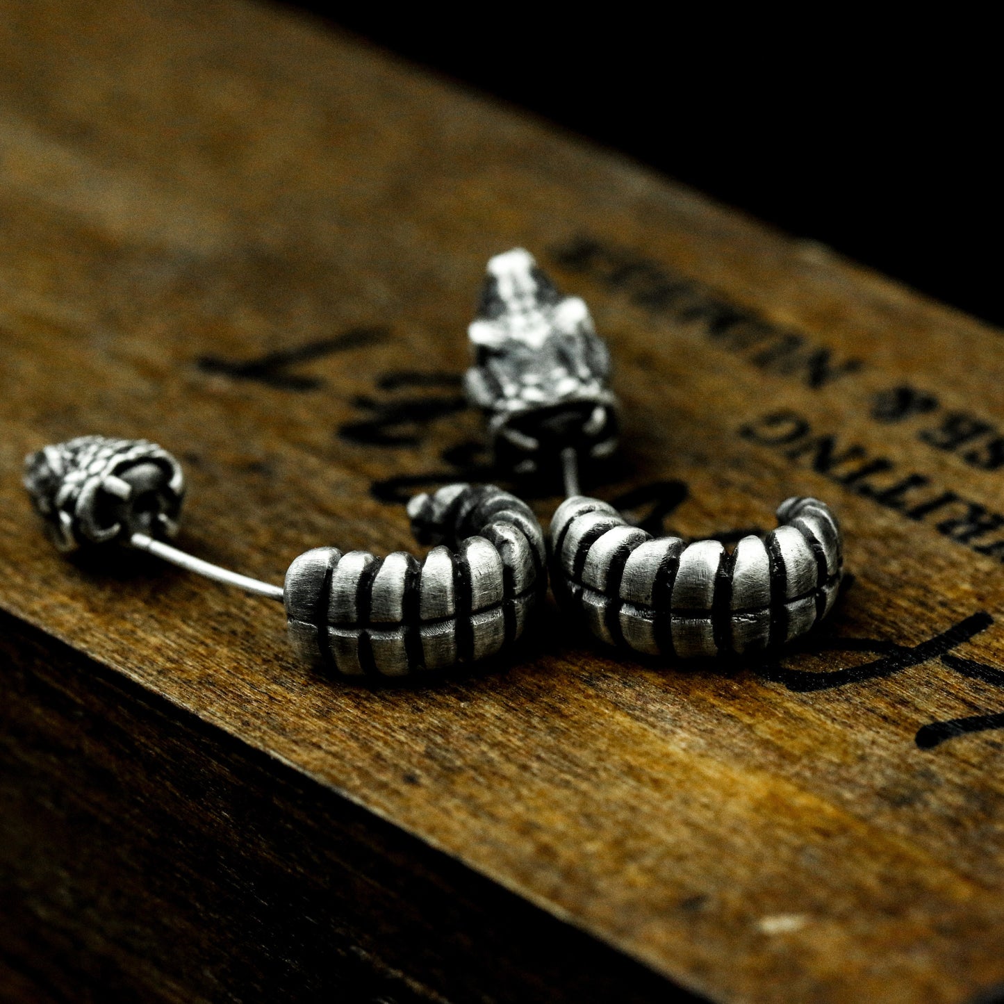 Rattlesnake Bar Stud Earrings - 925 Silver Handmade