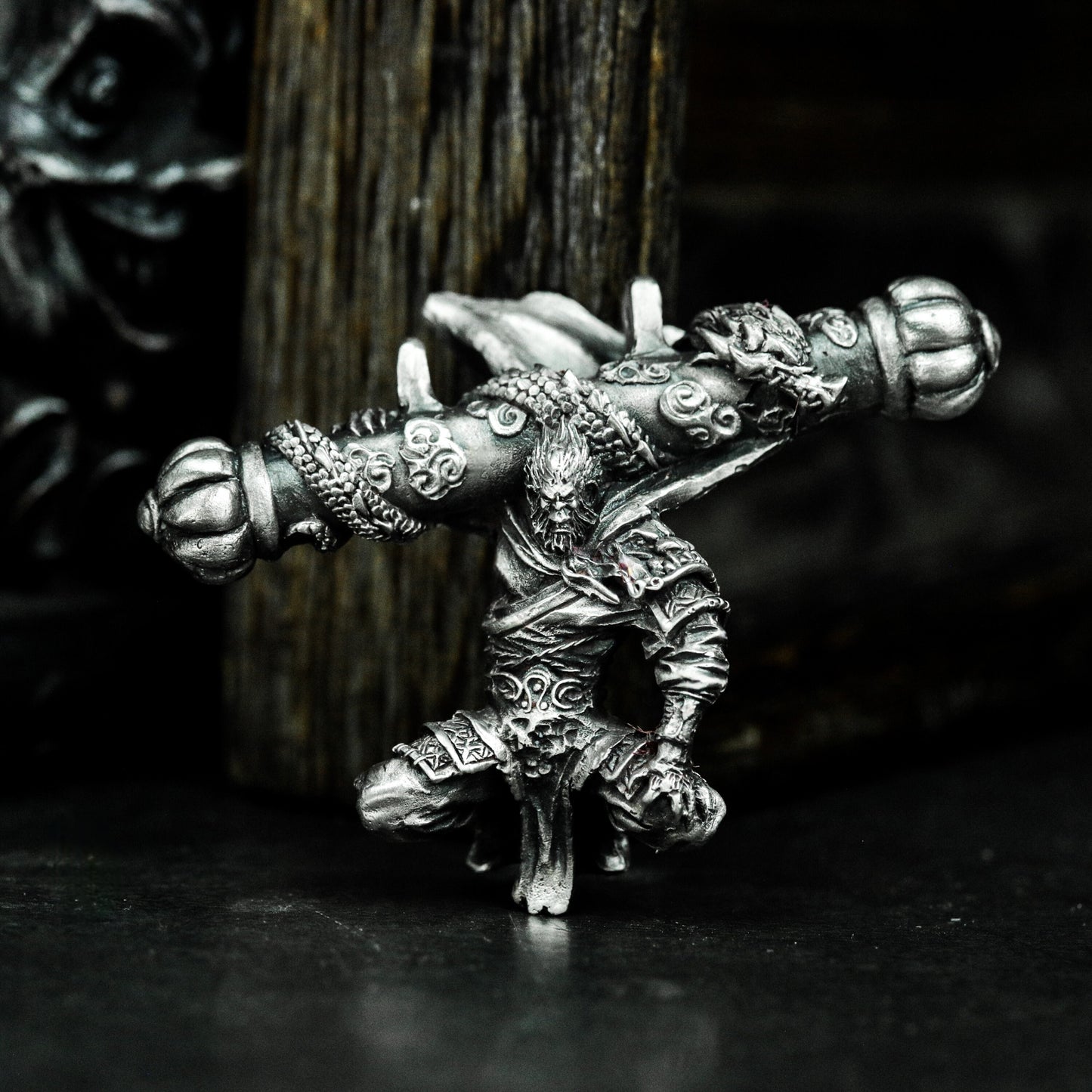 Monkey King Crossed Weapons Pendant - 925 Sterling Silver Handmade