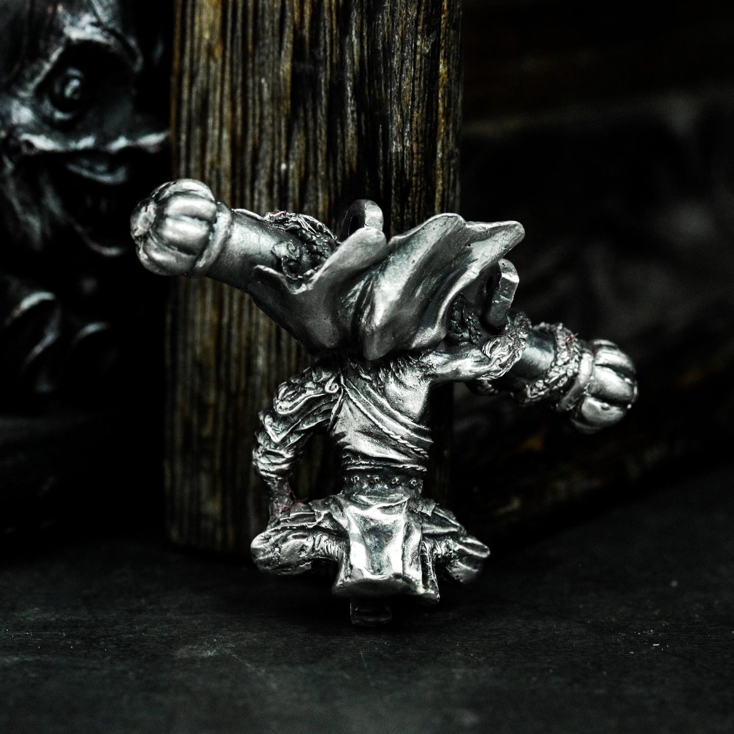 Monkey King Crossed Weapons Pendant - 925 Sterling Silver Handmade