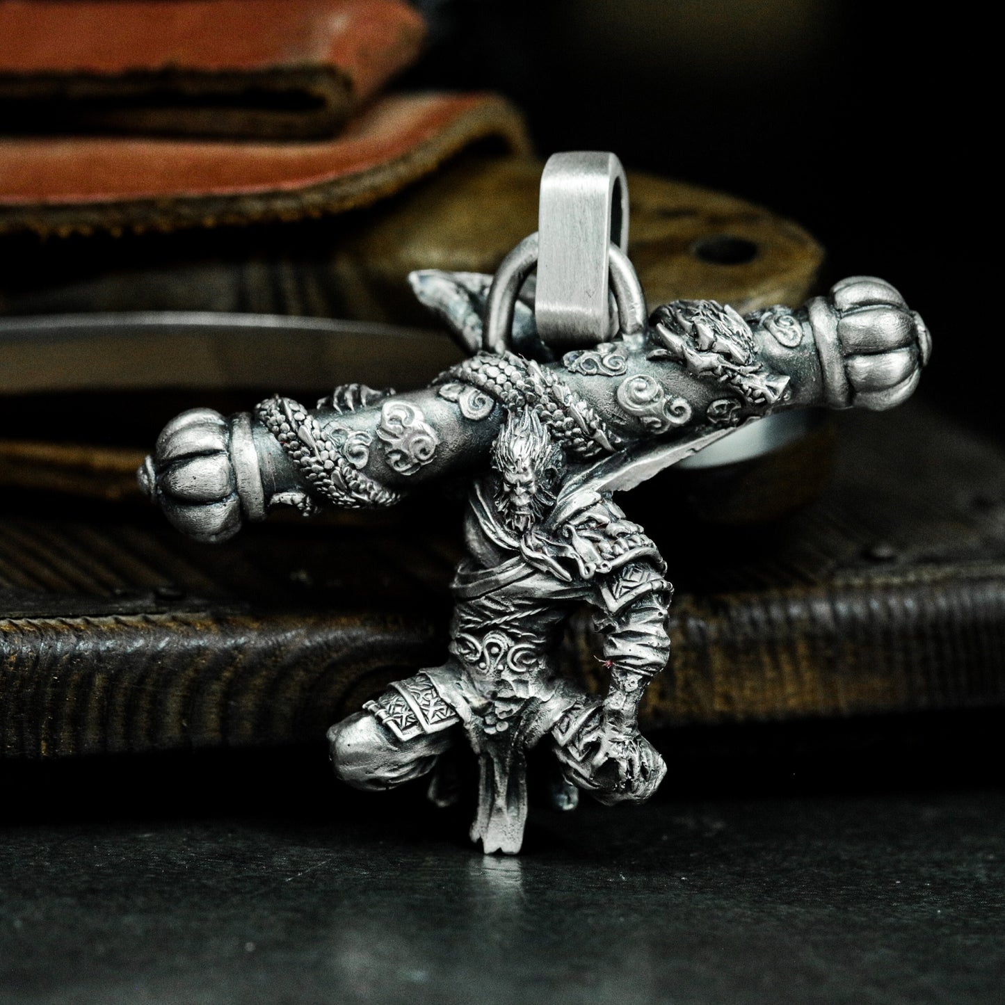 Monkey King Crossed Weapons Pendant - 925 Sterling Silver Handmade