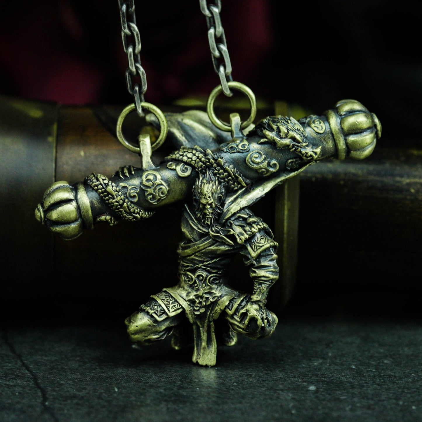 Monkey King Crossed Weapons Pendant - 925 Sterling Silver Handmade