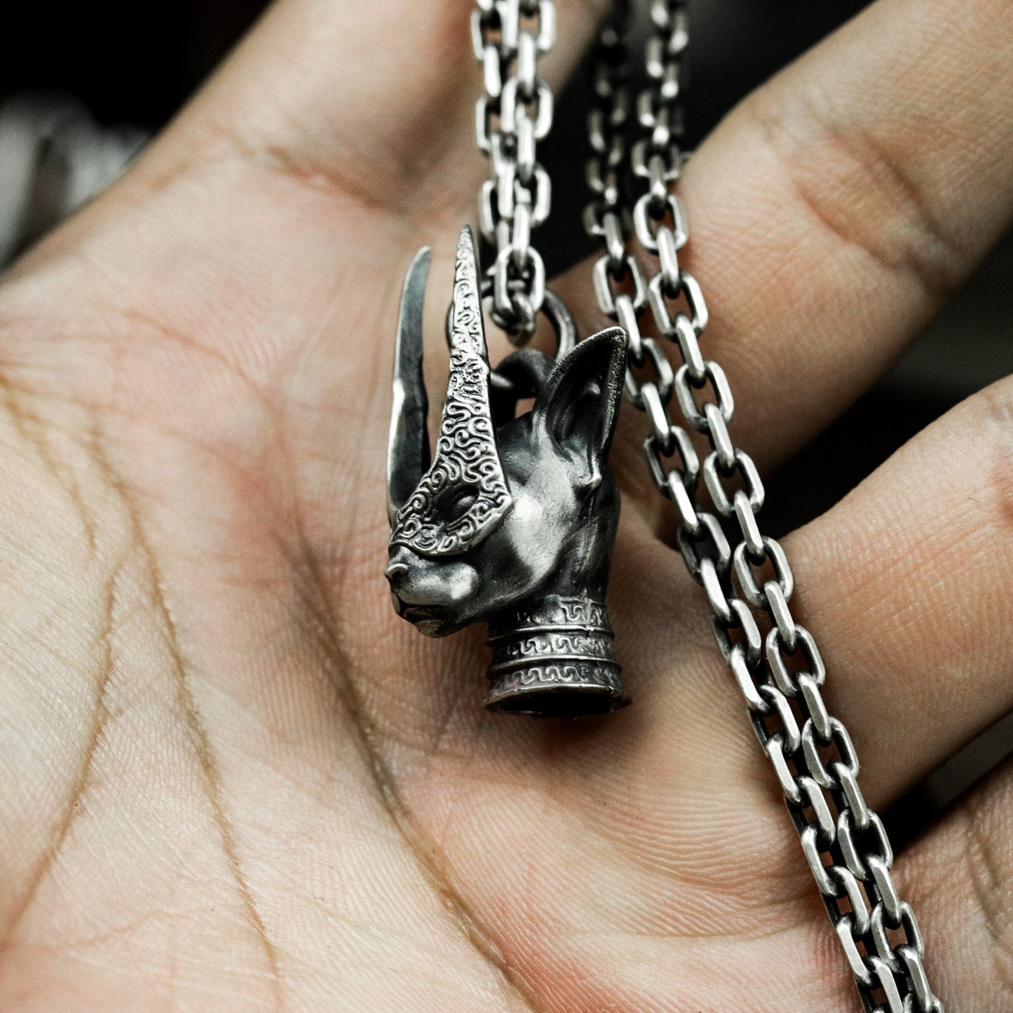 Masked Cat Girl Pendant - 925 Silver Handmade Gothic Persona