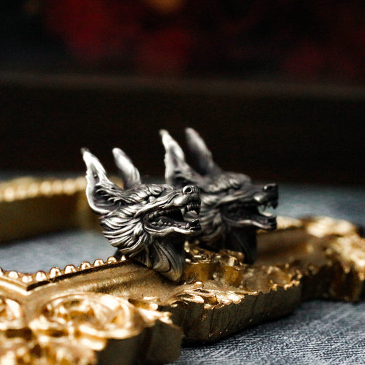 Wolf Cuff Links, Leader Wolf Face - 925 Sterling Silver Handmade