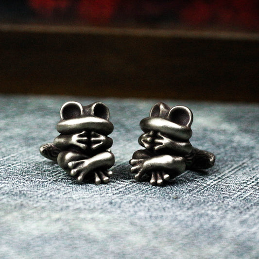Frog Vintage Big Eyed Cufflinks - 925 Silver Handmade