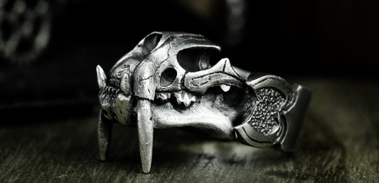 Saber-tooth Tiger Skull Ring - 925 Silver Handmade