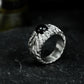 Black Agate Hammered Ring - 925 Silver Handmade