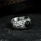 Black Agate Hammered Ring - 925 Silver Handmade
