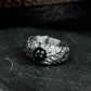 Black Agate Hammered Ring - 925 Silver Handmade