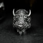 Bison Head Ring with Realistic Texture - 925 Sterling Silver Handmade
