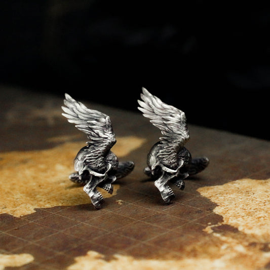 Angel Wings Skull Cufflinks - 925 Silver Handmade