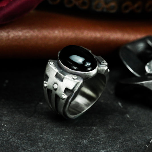 Obsidian Warrior Ring ¨C 925 Sterling Silver Handmade