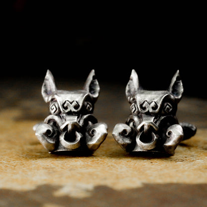 Indian Wild Boar Totem Cufflinks - 925 Sterling Silver Handmade