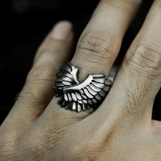 Spiral Wing Ring with Uplifted Crest - 925 Sterling Silver Handmade