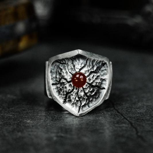 Volcanic Ruby Lava Ring - 925 Silver Handmade