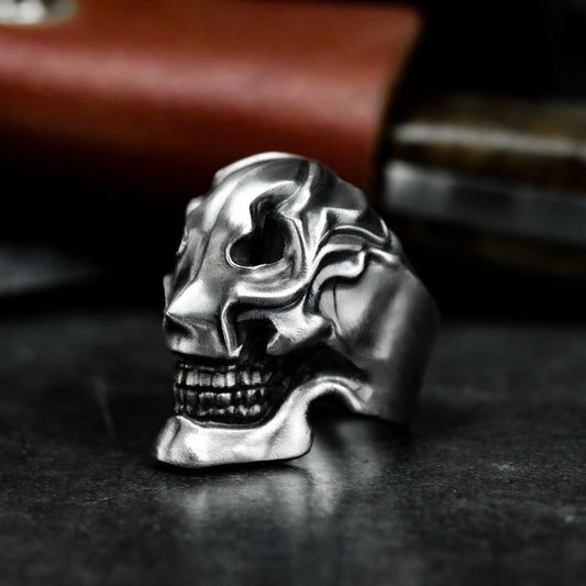 Flame Skull Ring ¨C Handmade 925 Silver Burning Bone Band