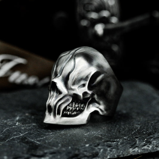 Carved Cyber Skull Ring - 925 Silver Handmade