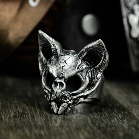 Cat Skull Ring - 925 Silver Handmade