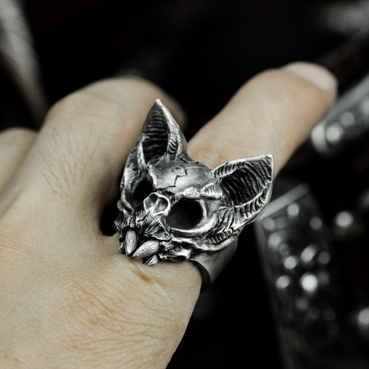 Cat Skull Ring - 925 Silver Handmade