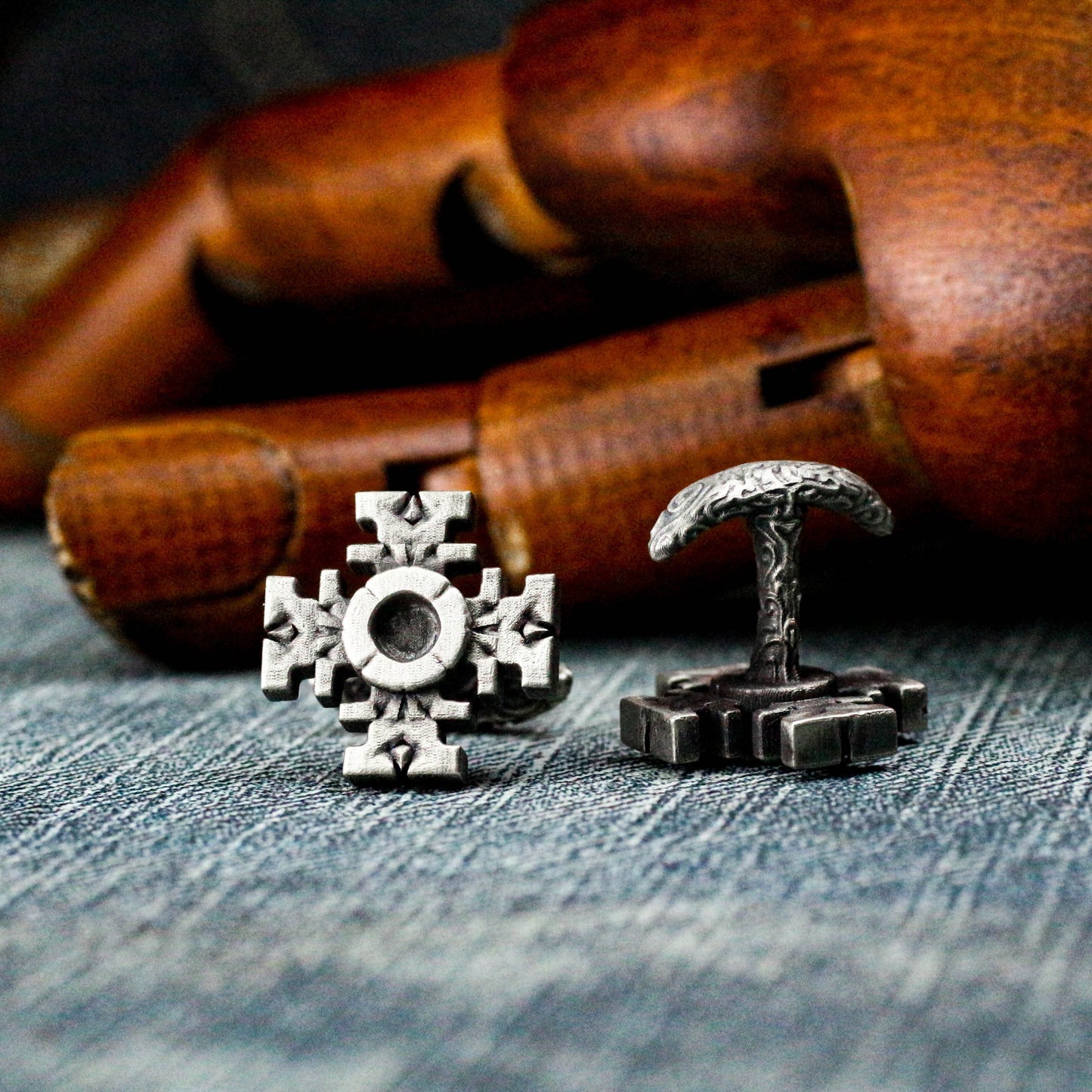 Gothic Cross Badge Cufflinks - 925 Silver Handmade
