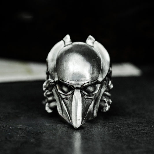 Predator Dreadlocks Skull Ring - 925 Silver Handmade