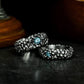 Dragon Scale Couple Rings with Blue Gemstones - 925 Sterling Silver Handmade