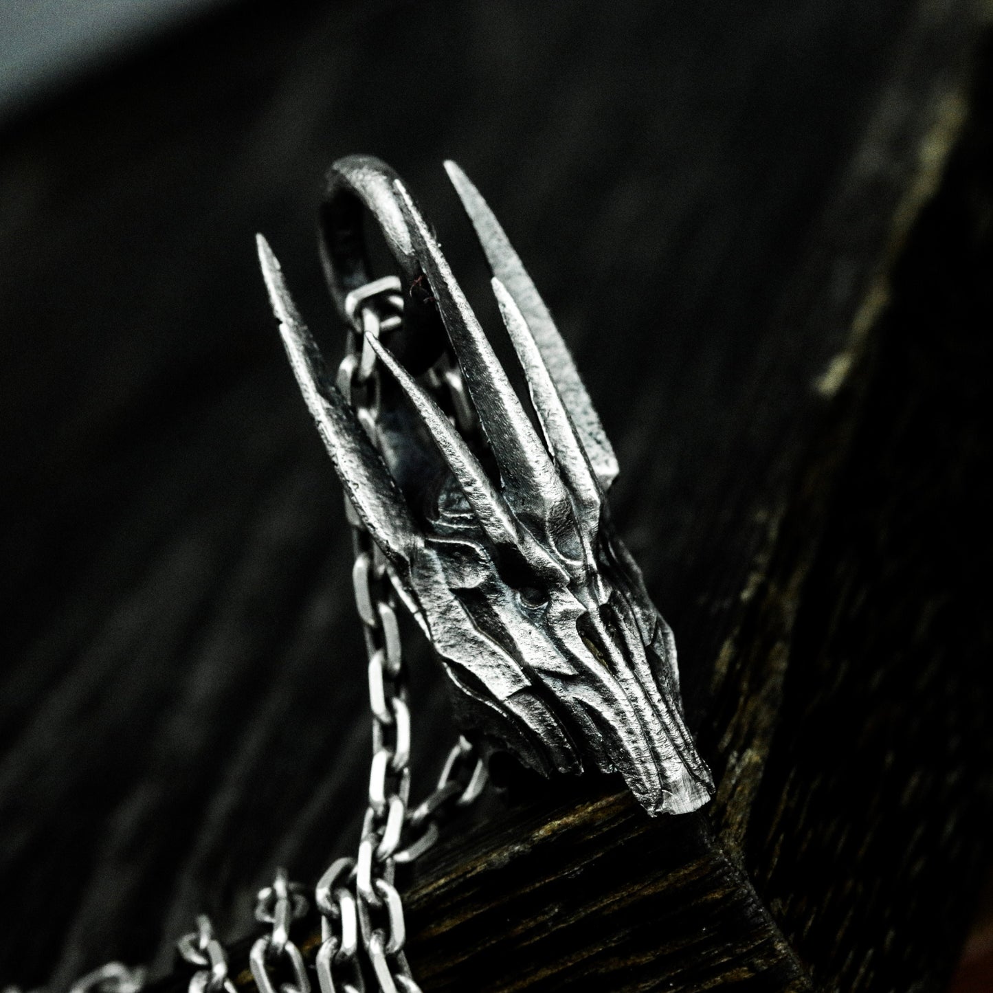 Cyber Horned Skull Pendant with Sharp Crest - 925 Sterling Silver Handmade