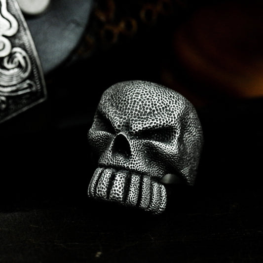Rough Texture Skull Ring - 925 Silver Handmade