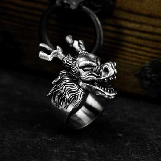 Dragon Horns Ring ¨C Handmade 925 Silver Oriental Myth Beast Band