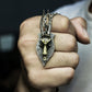 Ram Skull Shield Pendant with Golden Accent - 925 Sterling Silver Handmade