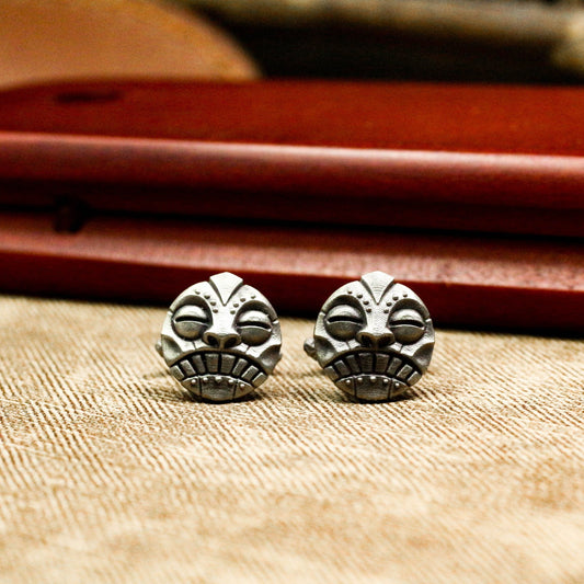 Mayan Portrait Totem Cufflinks, Sacred Blessing - 925 Sterling Silver Handmade